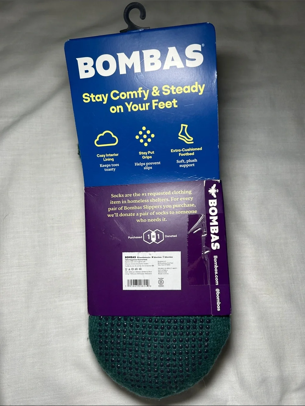 Bombas The Gripper Slipper Half-Sock in Teal Green